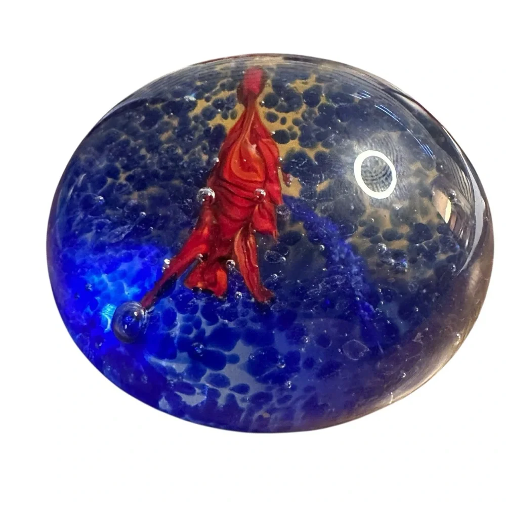 Blue and Orange Glass FishHand-Blown Art Glass Paperweight